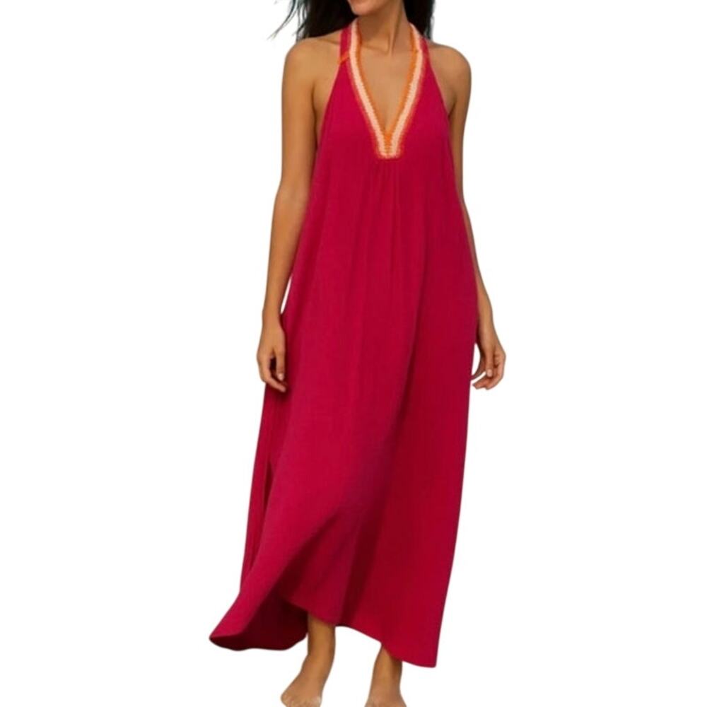 Magaschoni Organic Cotton Gauze Boho Maxi Dress NWT Raspberry Medium